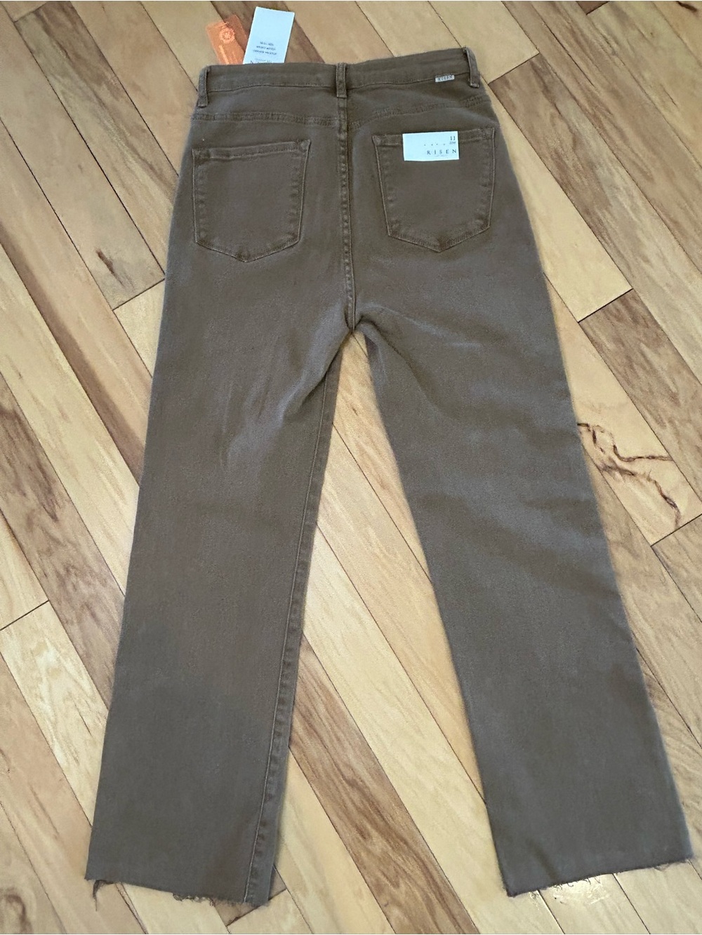NWT Risen Cocoa Brown High Rise Raw Hem Slit Straight Juniors Jeans - Picture 8 of 16